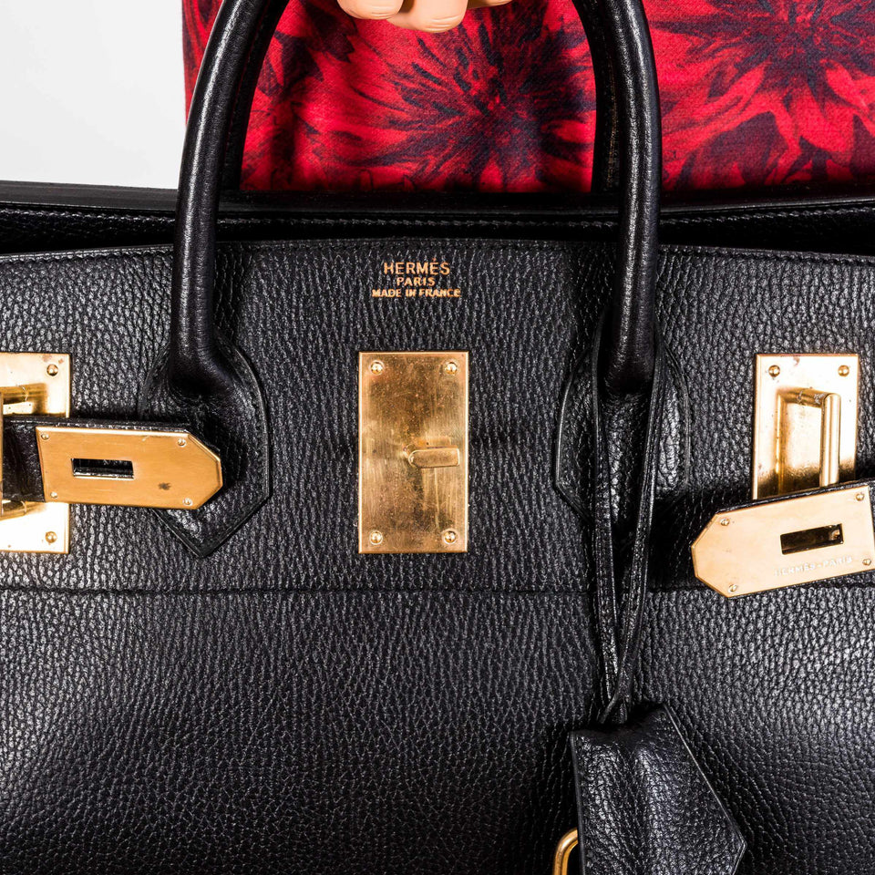 Hermes Birkin 55 Travel HAC Black Ardennes Gold Hardware