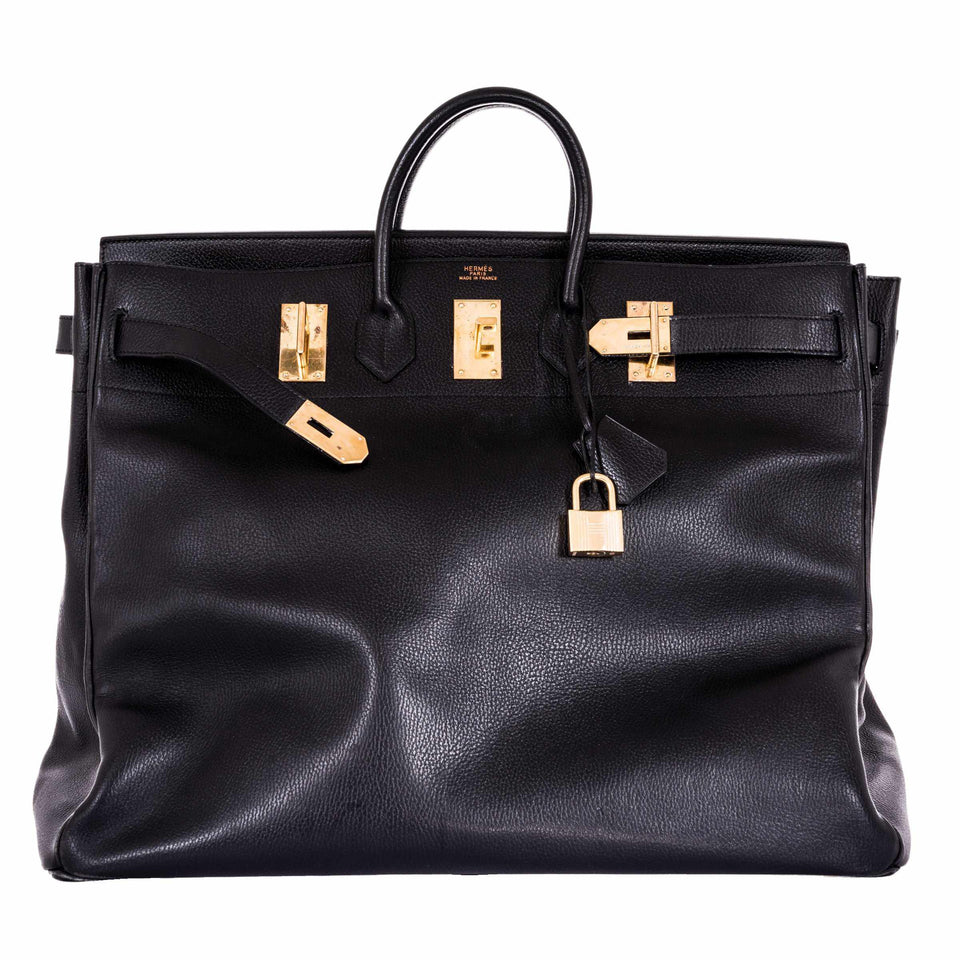 Hermes Birkin 55 Travel HAC Black Ardennes Gold Hardware