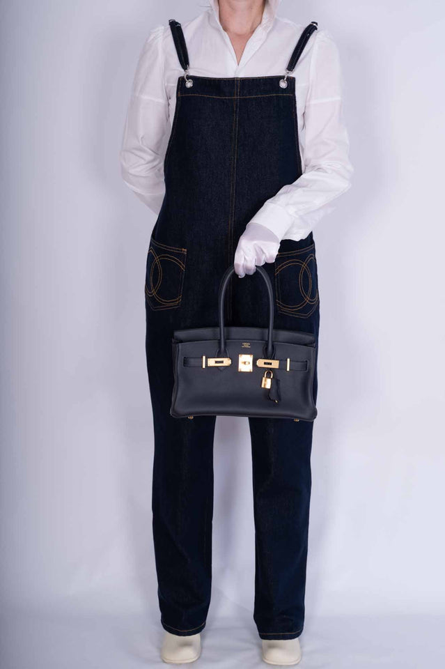 Hermes Birkin Shoulder Light 29 in Black Caban Evercolor Gold Hardware