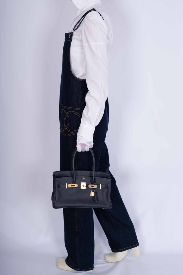 Hermes Birkin Shoulder Light 29 in Black Caban Evercolor Gold Hardware