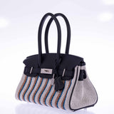 Hermes Birkin Shoulder Light 29 in Black Evercolor and Embroidered Toile Palladium Hardware