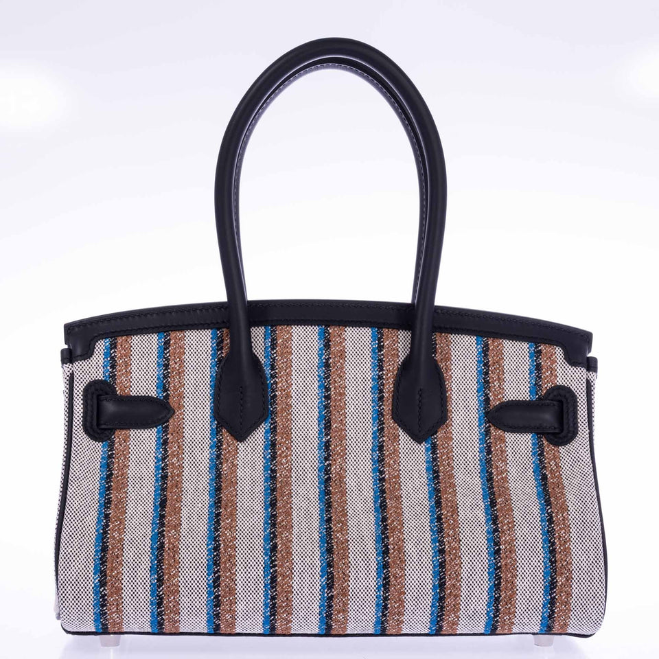 Hermes Birkin Shoulder Light 29 in Black Evercolor and Embroidered Toile Palladium Hardware