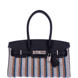 Hermes Birkin Shoulder Light 29 in Black Evercolor and Embroidered Toile Palladium Hardware