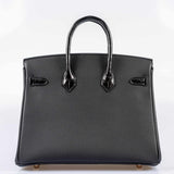Hermes Birkin Touch 25 Black Togo & Niloticus Crocodile Rose Gold Hardware