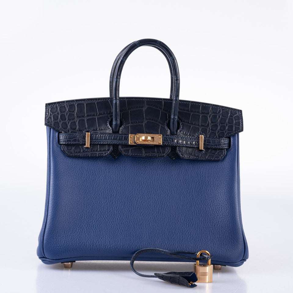 Hermes Birkin Touch 25 Bleu Saphir Togo, Bleu Marine Matte Alligator Rose Gold Hardware