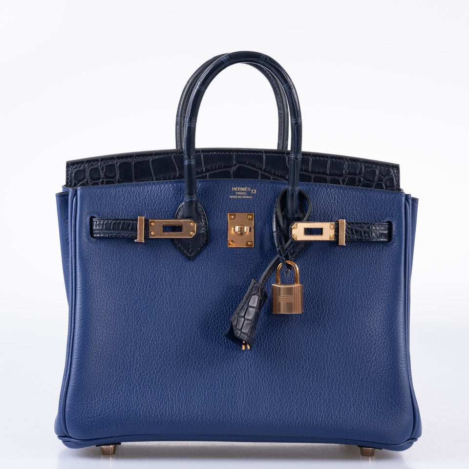 Hermes Birkin Touch 25 Bleu Saphir Togo, Bleu Marine Matte Alligator Rose Gold Hardware