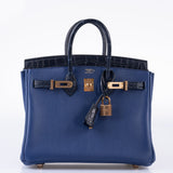 Hermes Birkin Touch 25 Bleu Saphir Togo, Bleu Marine Matte Alligator Rose Gold Hardware
