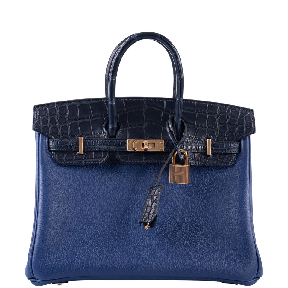 Hermes Birkin Touch 25 Bleu Saphir Togo, Bleu Marine Matte Alligator Rose Gold Hardware