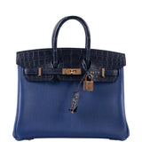 Hermes Birkin Touch 25 Bleu Saphir Togo, Bleu Marine Matte Alligator Rose Gold Hardware