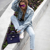 Hermes Birkin Touch 25 Blue Encre Togo & Niloticus Crocodile Palladium Hardware