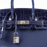 Hermes Birkin Touch 25 Blue Encre Togo & Niloticus Crocodile Palladium Hardware