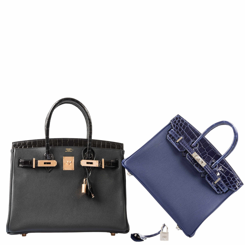 HermesBirkin Touch 30 Black Novillo & Niloticus Crocodile Rose Gold Hardware