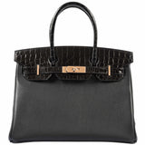 HermesBirkin Touch 30 Black Novillo & Niloticus Crocodile Rose Gold Hardware