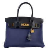 HermesBirkin Touch 30 Bleu (Blue) Encre Sombrero & Bleu Obscur Taurillon Clemence Gold Hardware - 2020, Y
