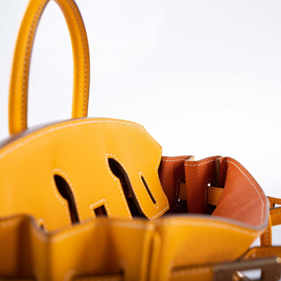 Hermes Candy Birkin 25 Jaune d'Or Epsom and Potiron Permabrass Hardware