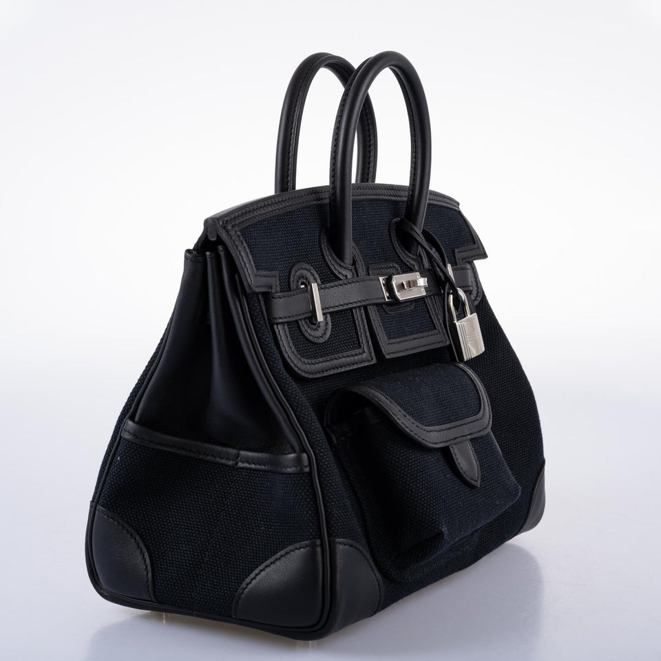Hermes Cargo Birkin 25 Black Toile Goeland and Swift Palladium Hardware
