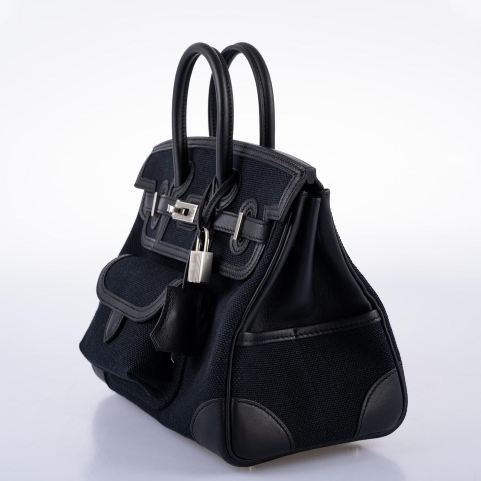 Hermes Cargo Birkin 25 Black Toile Goeland and Swift Palladium Hardware