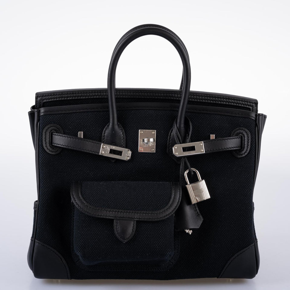 Hermes Cargo Birkin 25 Black Toile Goeland and Swift Palladium Hardware
