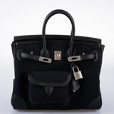 Hermes Cargo Birkin 25 Black Toile Goeland and Swift Palladium Hardware