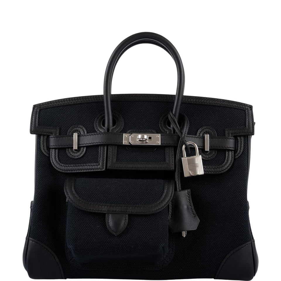 Hermes Cargo Birkin 25 Black Toile Goeland and Swift Palladium Hardware