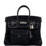 Hermes Cargo Birkin 25 Black Toile Goeland and Swift Palladium Hardware