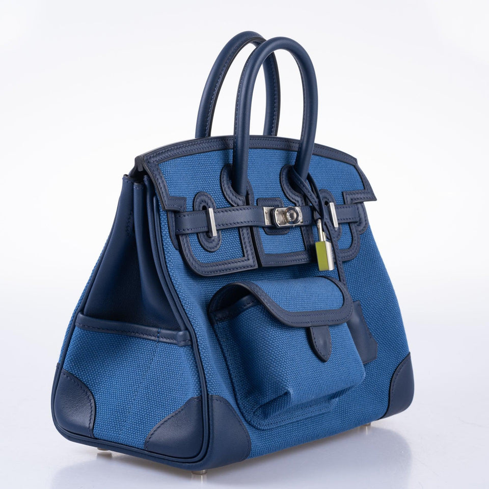 Hermes Cargo Birkin 25 Blue Egee Toile Goeland & Navy Swift Palladium Hardware