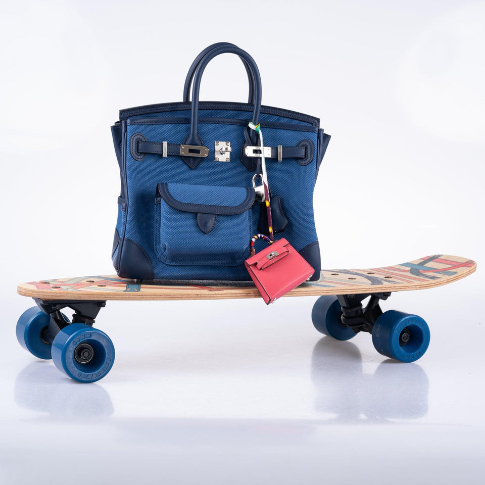 Hermes Cargo Birkin 25 Blue Egee Toile Goeland & Navy Swift Palladium Hardware