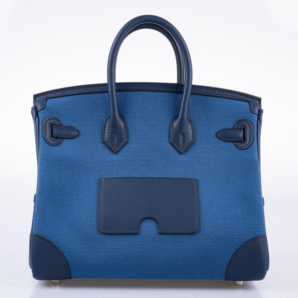 Hermes Cargo Birkin 25 Blue Egee Toile Goeland & Navy Swift Palladium Hardware