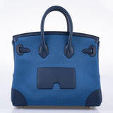 Hermes Cargo Birkin 25 Blue Egee Toile Goeland & Navy Swift Palladium Hardware