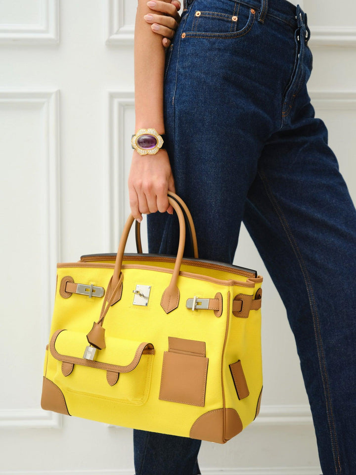 Hermes Cargo Birkin 35 Chai Swift and Jaune Citron Toile Goeland Palladium Hardware