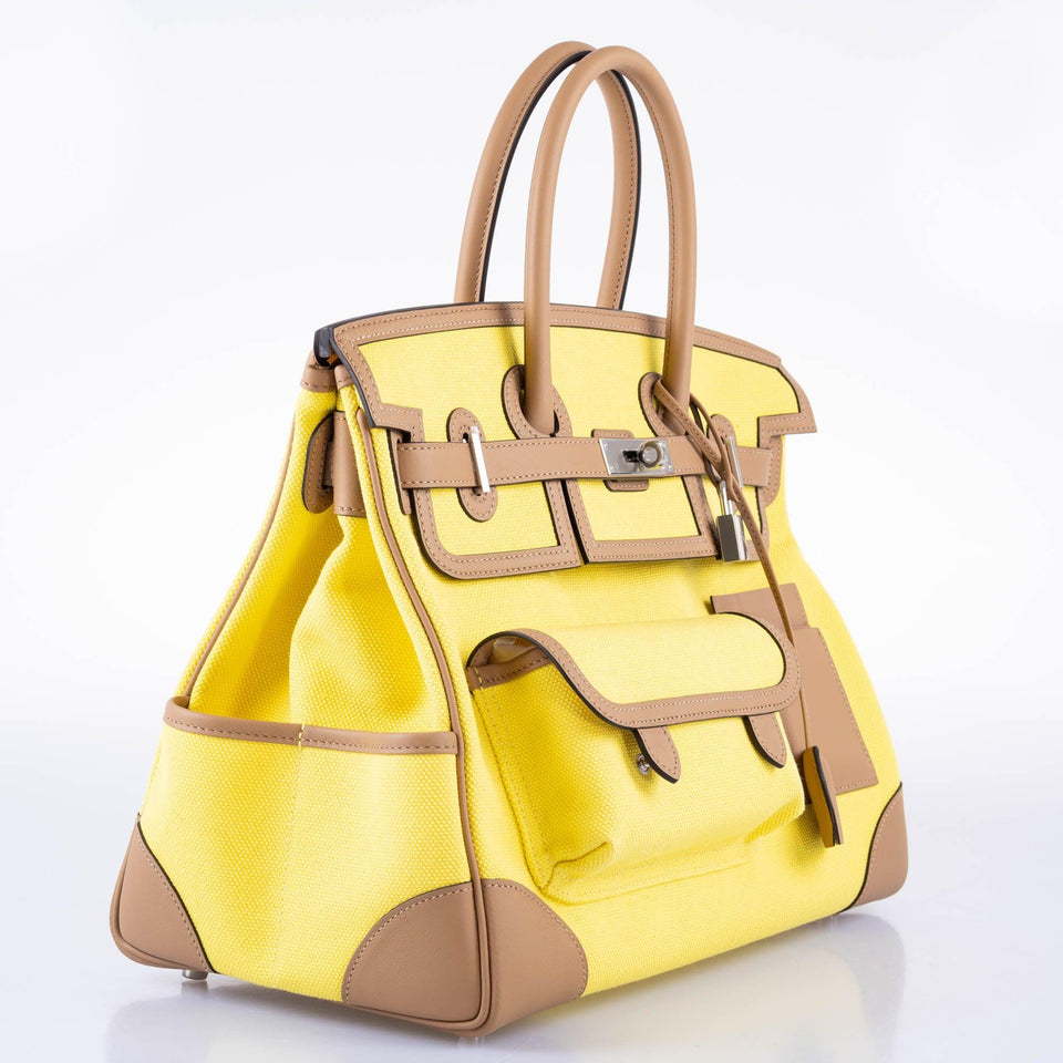 Hermes Cargo Birkin 35 Chai Swift and Jaune Citron Toile Goeland Palladium Hardware