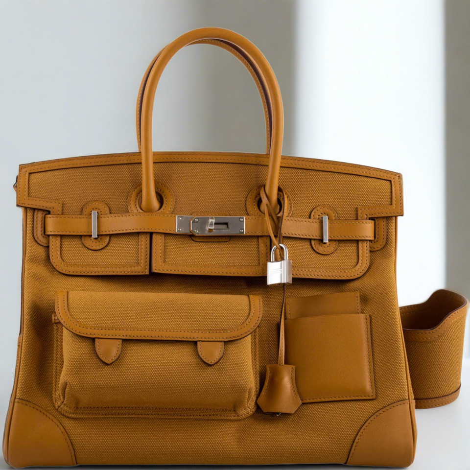 Hermes Cargo Birkin 35 Sesame Swift and Toile Goeland Palladium Hardware