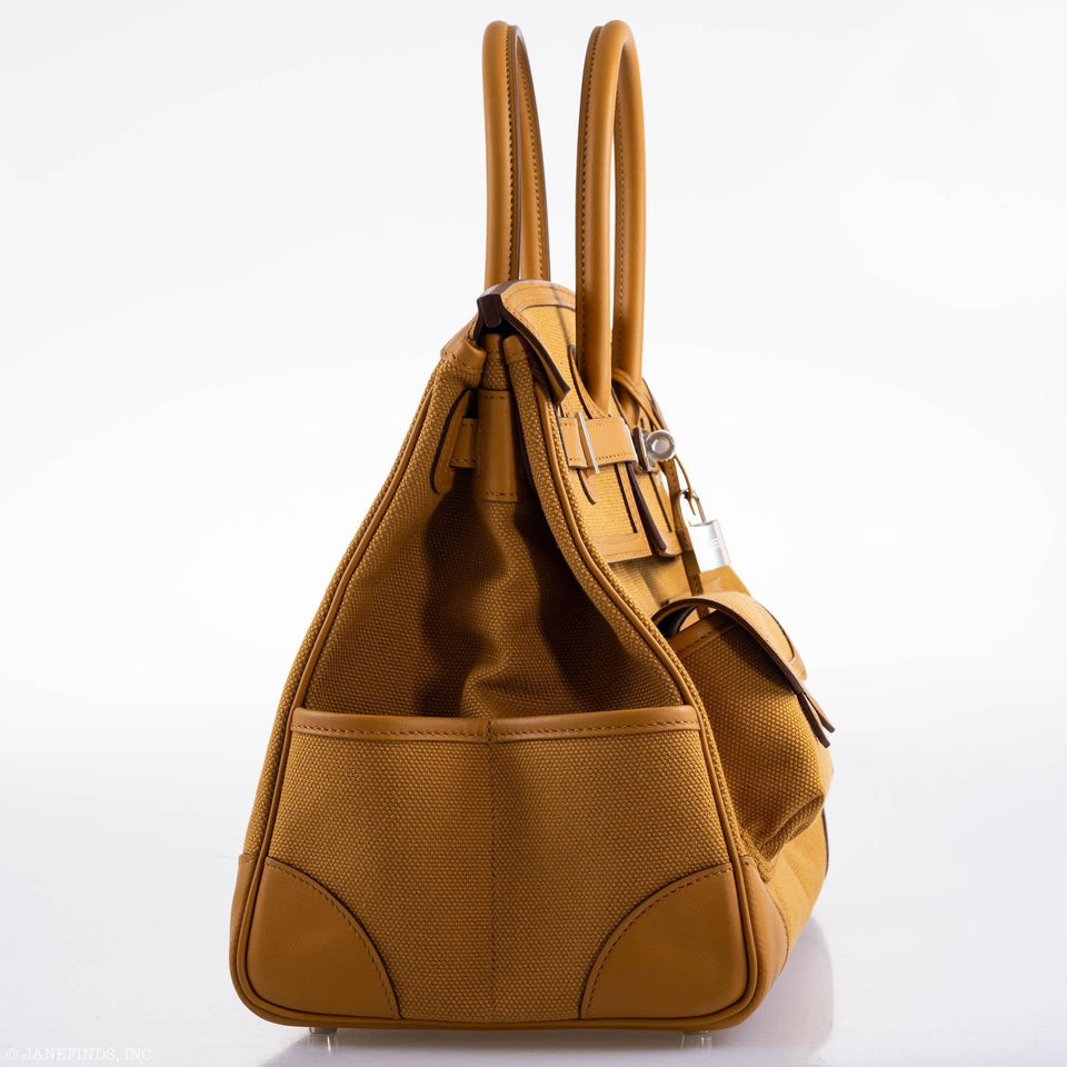 Hermes Cargo Birkin 35 Sesame Swift and Toile Goeland Palladium Hardware