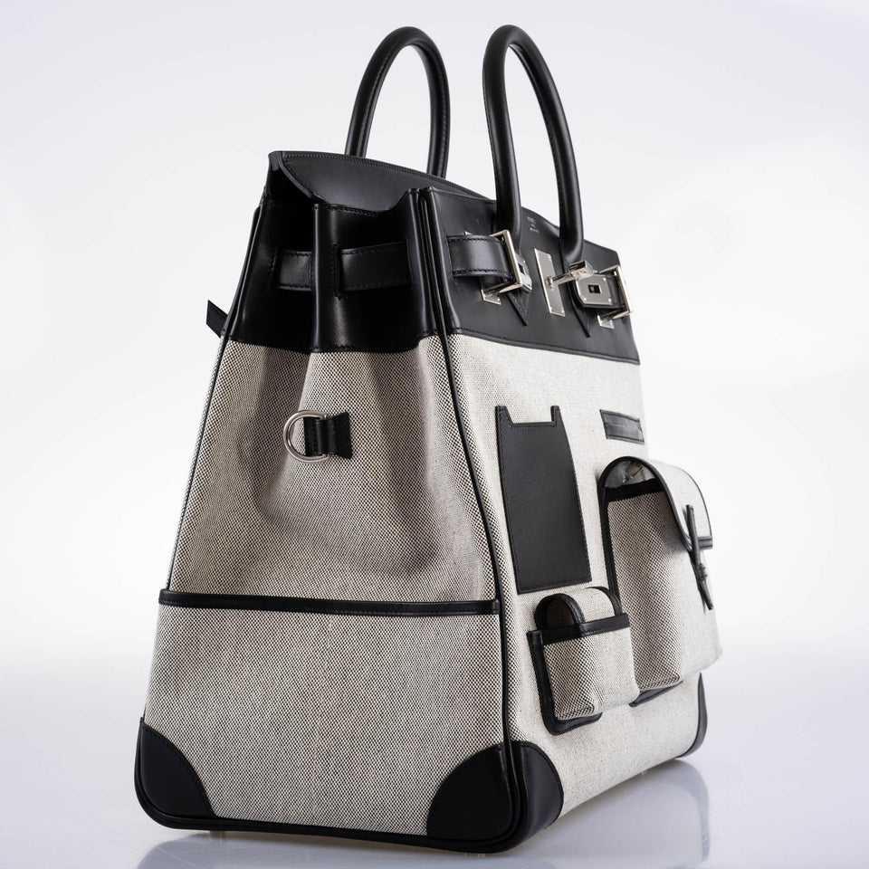 Hermes Cargo HAC Birkin 40 Black Box and Toile Palladium Hardware