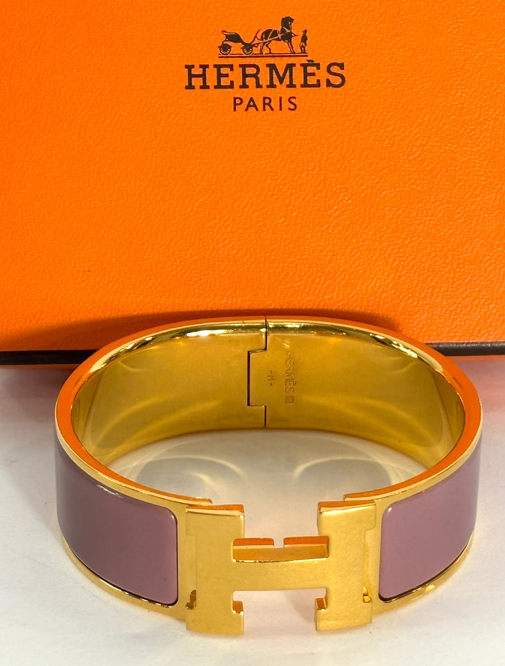 Hermes CLIC CLAC H ENAMEL WIDE GOLD PLATED CUFF BRACELET