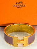 Hermes CLIC CLAC H ENAMEL WIDE GOLD PLATED CUFF BRACELET