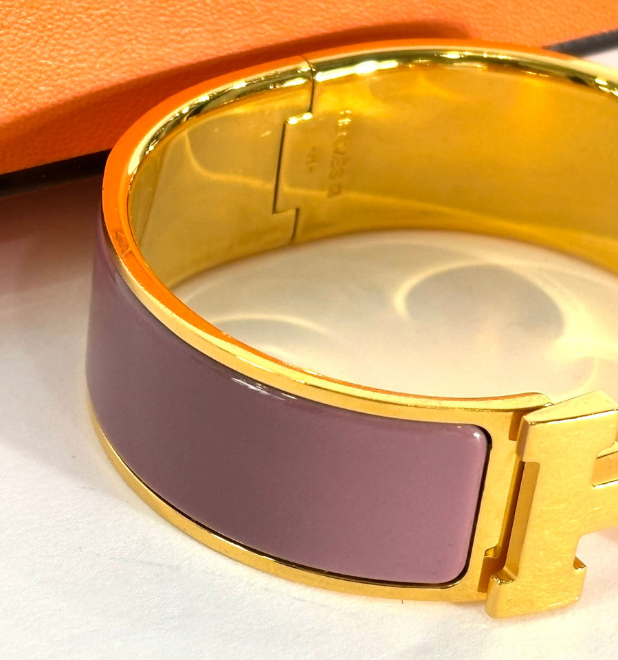 Hermes CLIC CLAC H ENAMEL WIDE GOLD PLATED CUFF BRACELET