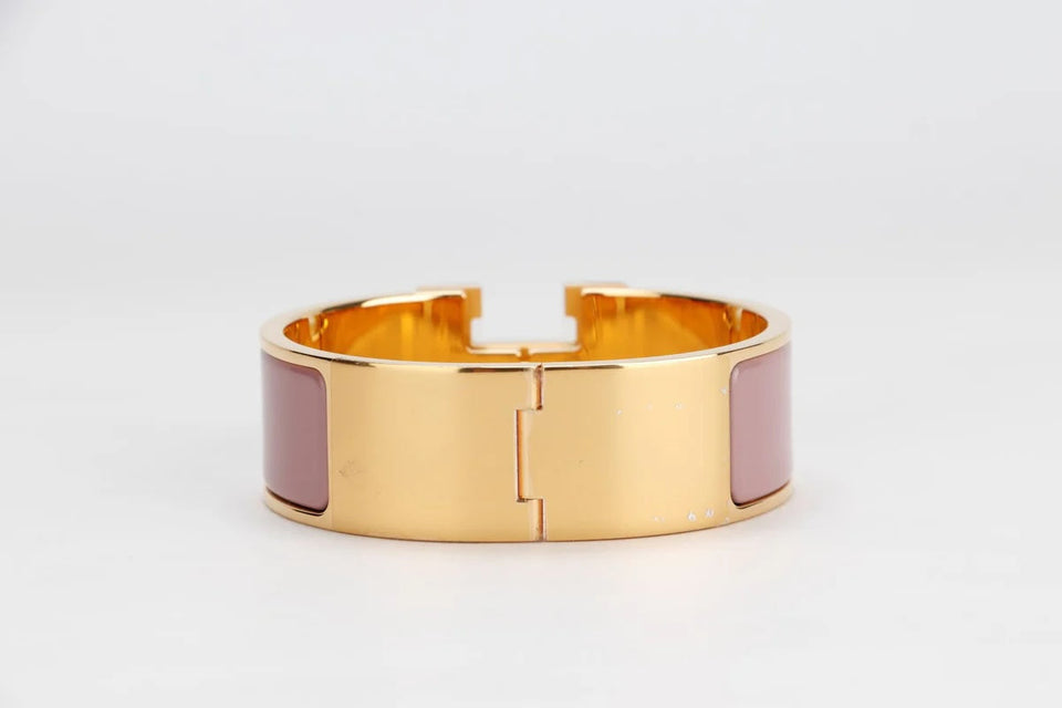 Hermes CLIC CLAC H ENAMEL WIDE GOLD PLATED CUFF BRACELET