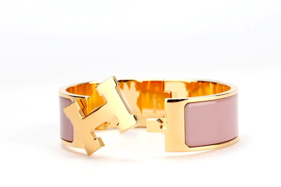 Hermes CLIC CLAC H ENAMEL WIDE GOLD PLATED CUFF BRACELET