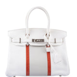 HermesClub Birkin 30 White, Grey Clemence & Sanguine Lizard Palladium Hardware