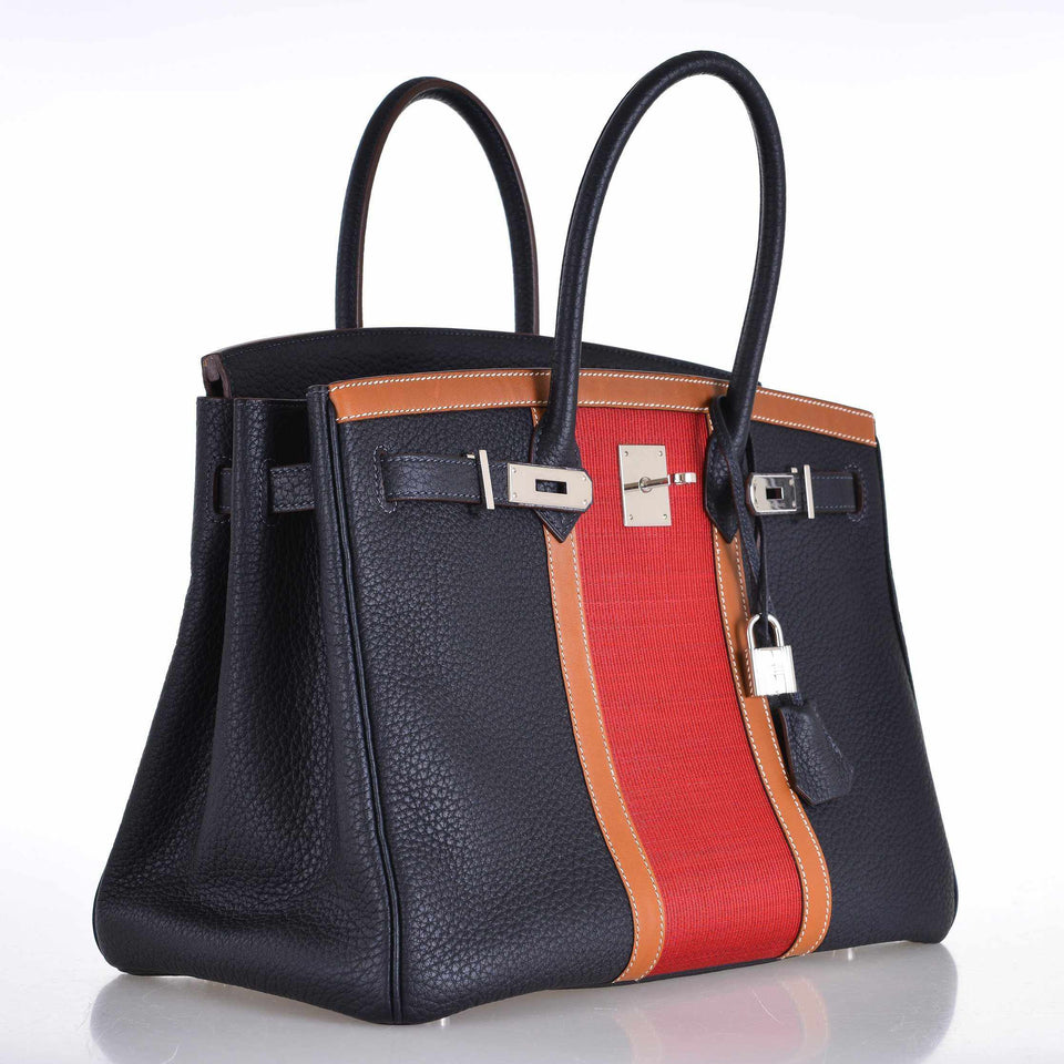 Hermes Club Birkin 35 Indigo Fjord, Barenia Leather & Crinoline Palladium Hardware - 2013, Q Square