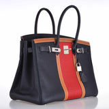 Hermes Club Birkin 35 Indigo Fjord, Barenia Leather & Crinoline Palladium Hardware - 2013, Q Square
