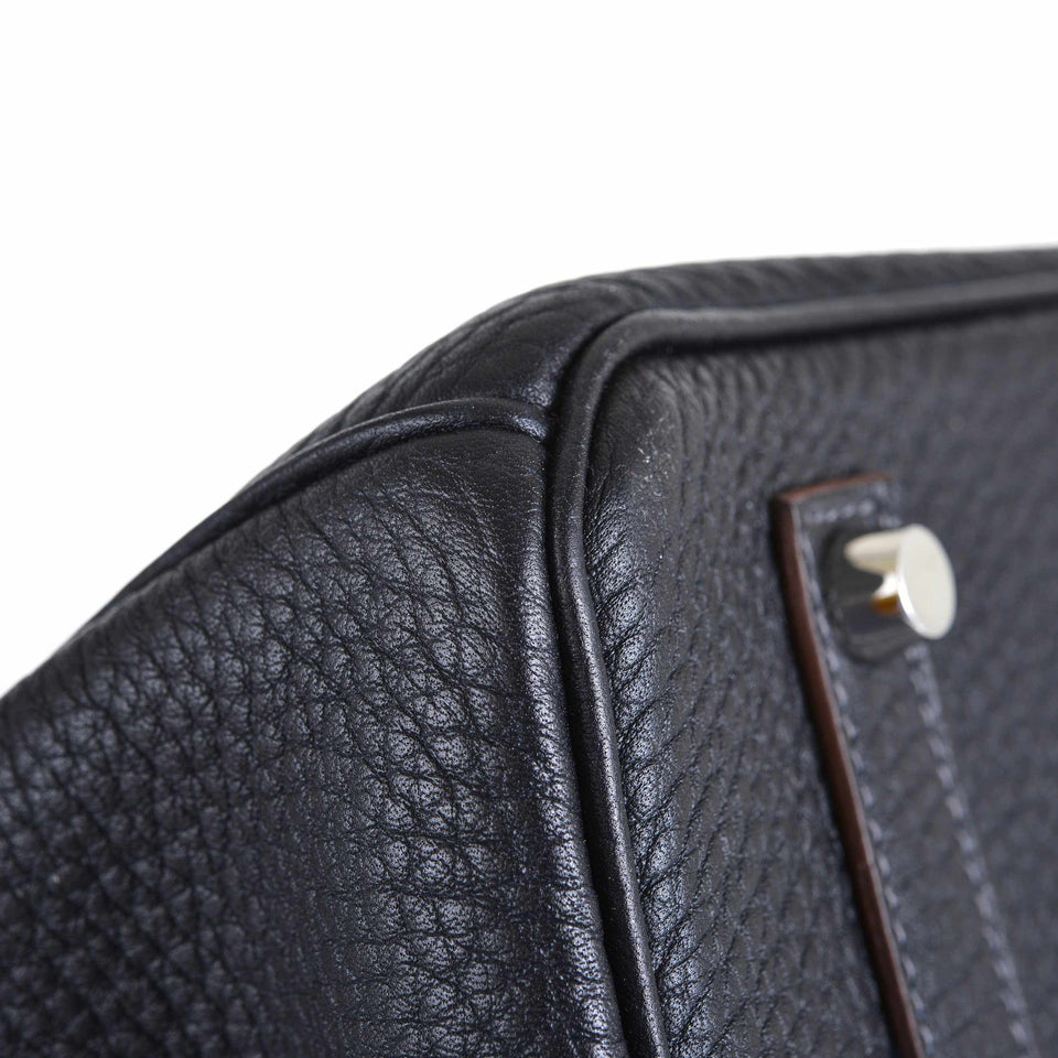 Hermes Club Birkin 35 Indigo Fjord, Barenia Leather & Crinoline Palladium Hardware - 2013, Q Square