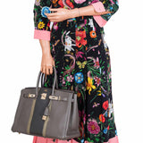 HermesClub Birkin 35 Tri-Color Etain & Graphite Clemence, Gris Fonce Lizard Permabrass Hardware