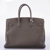 HermesClub Birkin 35 Tri-Color Etain & Graphite Clemence, Gris Fonce Lizard Permabrass Hardware