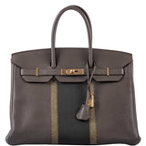 HermesClub Birkin 35 Tri-Color Etain & Graphite Clemence, Gris Fonce Lizard Permabrass Hardware