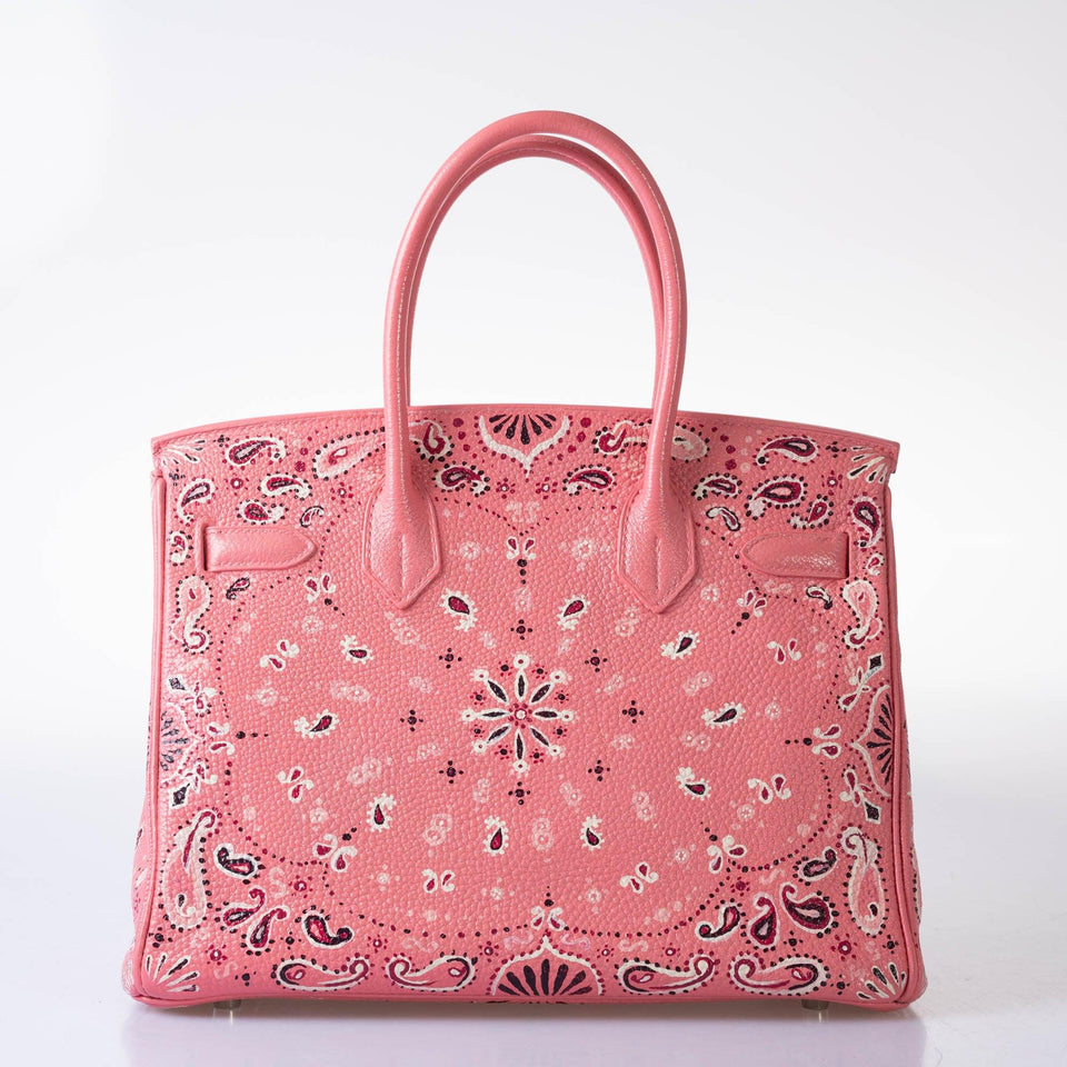 HermesCustom Painted Birkin 30 Pink Bandana Togo Palladium Hardware - JaneFinds Custom Shop