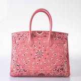 HermesCustom Painted Birkin 30 Pink Bandana Togo Palladium Hardware - JaneFinds Custom Shop