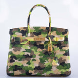 Hermes Custom Swarovski Crystal Camo Birkin 30 Green Togo Gold Hardware