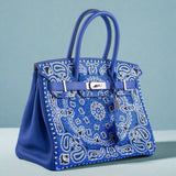 Hermes Custom Swarovski Crystal Cowgirl Bandana Birkin 30 Blue Togo Palladium Hardware